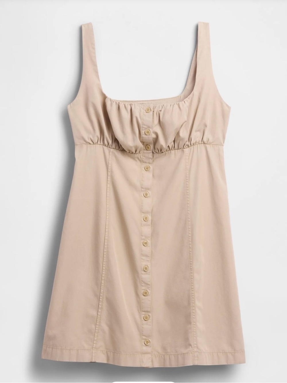 GAP Beige Button-Front Mini Dress with Square Ruching - Picture 2 of 5